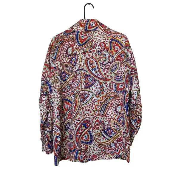 Vtg 70s Barrymore Wing Collar Paisley Textured Polyester Disco Blouse Large Boho - Picture 2 of 9